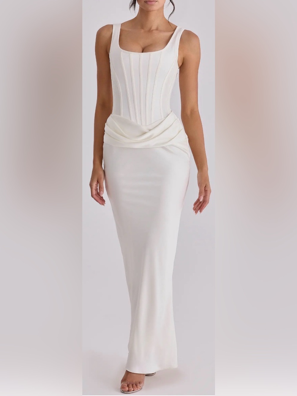 NEW HOUSE OF CB Kira Corset Bodice Satin IVORY Gown Sz L